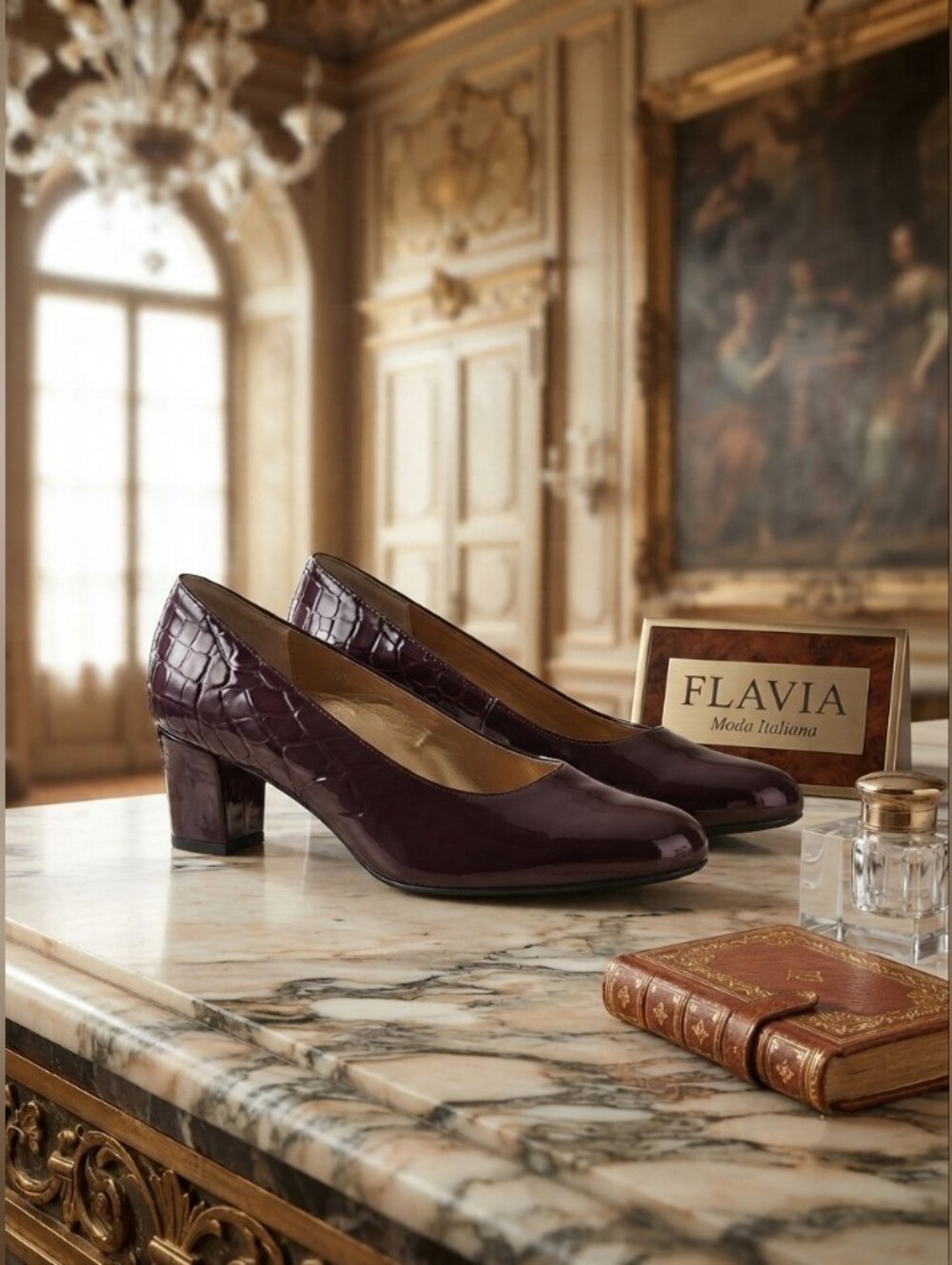 Flavia Moda Italiana Women's Plum Patent Low Block Heel Pumps